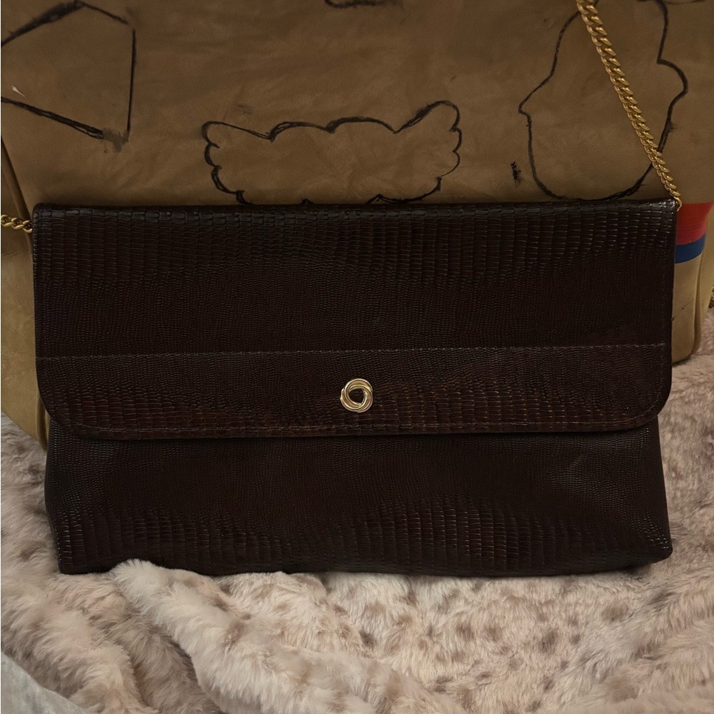 Chic Dark Brown Textured Clutch